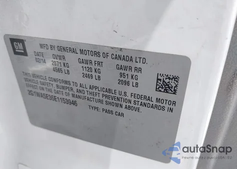 2014 Chevrolet Impala Limited Ls из США, поврежденный, VIN 2G1WA5E36E1153946